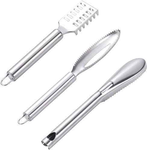 RSYHVG 3 PCS Fish Scaler Remover,Fish Descaler Tool,304 Stainless Steel Fish Scale Scraper,Ergonomic Handle Design for Fast Scales Peeling and efficiently