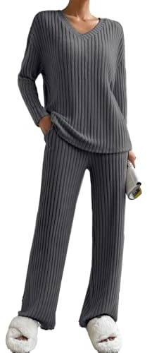 JENJON Conjunto de Traje de Ocio Manga Larga de Dos Piezas para Mujer Chándal Traje Deportivo Pierna Ancha Otoño Invierno