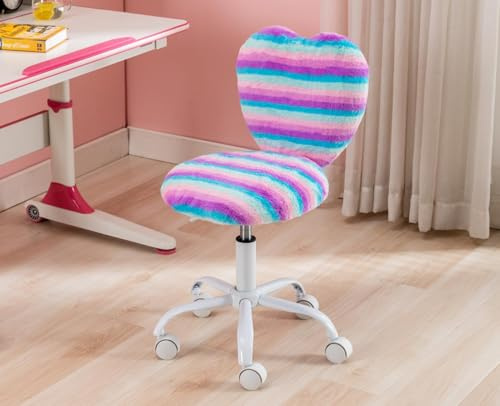Ya-Home Children Desk Chair in Faux Fur Swivel Kids Chair with Height Adjustable for Bedroom/Reading Room, Purple