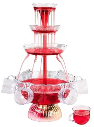 3-Tier Electric Fountain Machine With 5 Cups and LED Base, Cocktail Red Wine Beverage Dispenser for Wedding, Party, Celebrations