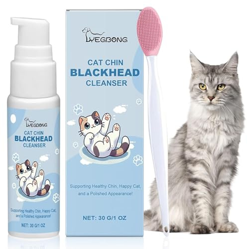 Kit de Soin de l'acné du Menton de Chat,30 G avec Brosse nettoyante pour l'acné,Élimine en Douceur Les Points Noirs, Prend Soin de l'animal de Chat Douceur et de fraîcheur