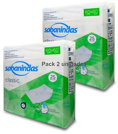 Cama Normales - Pack 2 Paquetes de 25 Protectores de 60 x 60 - Protectores Absorbentes, Ideal para Incontinencia, Confort y Seguridad - Libre de Látex