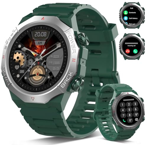 Atheewon Reloj Inteligente Hombre Mujer con Llamadas, 1.39 Militar Smartwatch con 110+ Modos Deportivos, Monitor de Ritmo Cardíaco y Sueño. Pulsera Actividad IP68 Impermeable para Android iOS, Verde