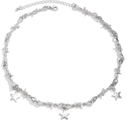 Uqezagpa Collar con colgante de estrella simple, gargantilla de temperamento, joyería de moda, cadena de clavícula, collar de cadena de espina punk, unisex, estilo punk, longitud ajustable, para