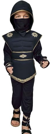 A2Z 4 Kids Costume de ninja pour enfants de 6 à 8 ans - Noir - Guerrier - Karaté