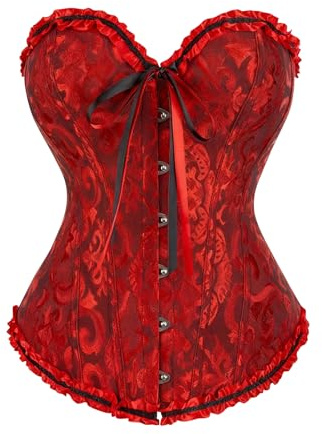 SilverChry Corset Mujer, Corpiños Mujer, Corset Reductor Top Fajas, Bustier Corsé Cortesano Overbust Gótico, Ropa Gótica Disfraz Pirata Palacio Bandeau (FR/ES, Letras, L, Regular, Regular, Rojo)