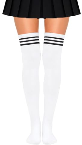 HUKUMA Calcetines Hasta Rodilla Mujer, Rayas Negras Calcetines Altos