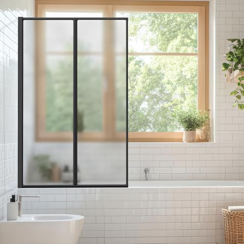 Daromigo Mur de douche pour baignoire - 100 x 140 cm - En plastique PS - 2 pièces pliables - Avec cadre en aluminium noir - Structure mate - Protection contre les éclaboussures - Au choix