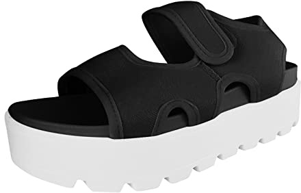 Generisch Sandali da donna estivi estivi Tie Dyed panno viso aperto Toe Hook Loop suola spessa sandali, Nero , 38 EU