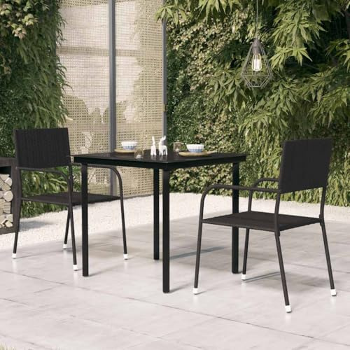 PUGYNBK Garden Dining Table Black Powder-Coated Steel Glass Medium Tough 4-Person Square Outdoor Patio Furniture
