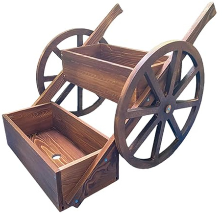 Homyl Estante Expositor de Jardín con Forma de Carro de Madera Y Ruedas para Macetas Y Flores.