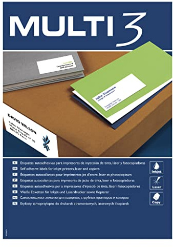 MULTI 3 4714 - Etiquetas adhesivas para impresión, inkjet laser y fotocopiadoras - Medida 210 x 297 mm, pack de 100 hojas