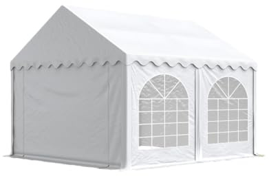 Festzelt Partyzelt 4x4 m Premium, hochwertige PVC Plane 750 N in weiß 100% wasserdicht mit Bodenrahmen