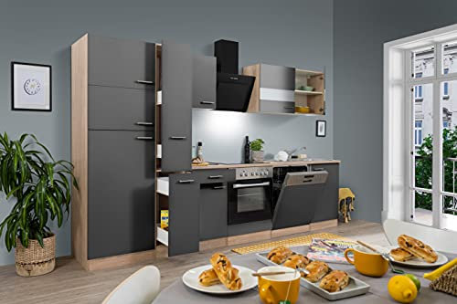 Respekta Merle Küchenzeile, Holzwerkstoff, Grau, 310 cm