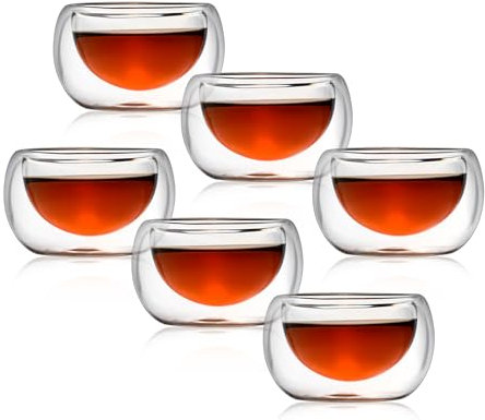 DSstyles Vasos de Vidrio con Pared Doble 50ml, Set de 6