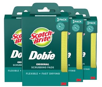 Scotch-Brite Dobie Non-Scratch All-Purpose Scrub Pads, 12 Total Pads (6 Packs of 2), Reusable Scouring Sponges for Kitchen & Bathroom, Safe on Non-Stick Cookware, Yellow