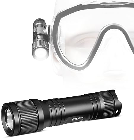 ORCATORCH D560 Mini Scuba Dive Light Headlamp 650 Lumen Mask Diving Flashlight with 360° Rotatable Mask Clip, Underwater 150m Backup Headlight with Rotary Switch (Not Included Snorkel Mask) (Black)