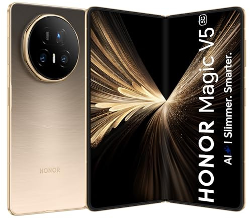 HONOR Magic V5 5G Foldable Smartphone (16GB+512GB), Snapdragon 8 Elite Processor, 5690mAh Battery, 8.8mm Ultra-Slim Folding Display, Dual SIM, Android 15, Unlocked AI Phone – Gold