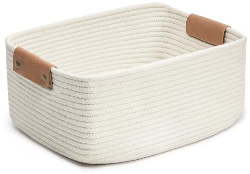 CHICVITA White Woven Basket Baby Gift Basket for Toys, Towels, Books, Rope Storage Basket for Living Room, Bathroom, Decorative Basket for Nursery