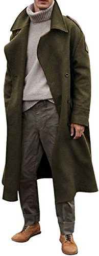 RINTONIX Men's Oversized Notched Long Faux Wool Blend Trench Coat Single Breasted Knee Length Lapel Winter Jacket(AG-L)