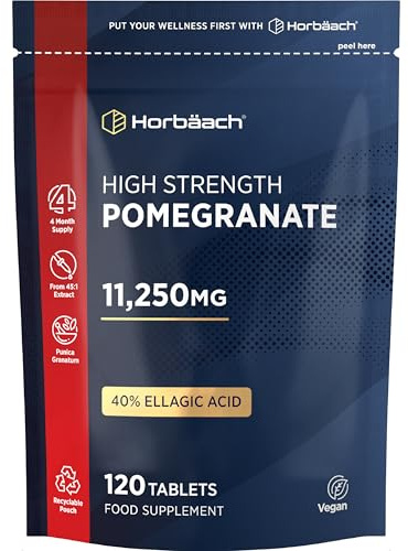 Pomegranate Extract 22,500mg | 120 Tablets (4 Month Supply) | High Strength Vegan Supplement with 200mg of Ellagic Acid | 45:1 Extract Formula | By Horbaach
