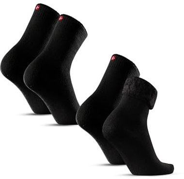 DANISH ENDURANCE Thermosocken, Kuschelsocken, Wintersocken mit Fleece, Dicke und Gefütterte Socken, Weich & Warm, Unisex, für Damen & Herren, 2 Paar, 43-47, Schwarz