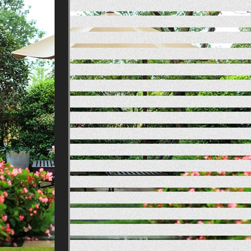 ConCus-T Window Film Privacy Self Adhesive Frosted Window Sticker Stripe Viny Filml Reusable Static Cling Glass Covering for Living Room Office Bathroom 60×400cm