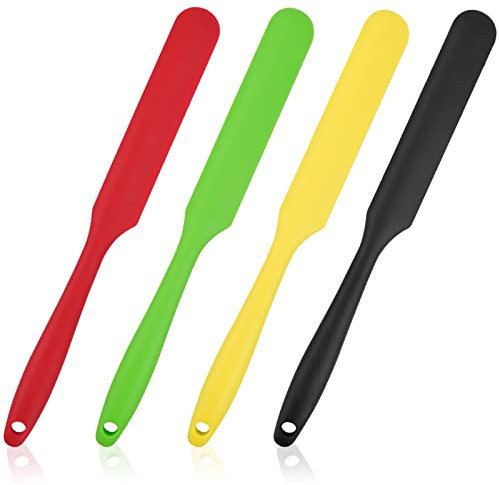 4Pcs Espatula de Silicona Lengua de Silicona Resistente al Calor Espátula de Cocina No Tóxico Espátulas Aplicador de Cera Raspador de Tarro de Goma para Harina Huevo Tarro Botellas Crema Depilación