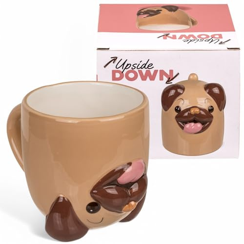 Mugg med handtag kaffekopp tekopp – Upside-Down-Mug huvud-kopp – inverterad keramisk mugg, ca 400 ml (mops)