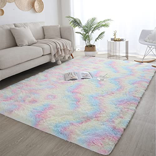 lekeplus Rugs Living Room Large Rugs Bedroom Anti Skid Rug Shaggy Soft Rug for Living Room Bedroom Play Area Kids Room Luxury Decorative (Rainbow 160x230cm)