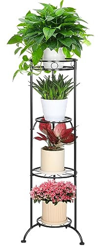 VIEWALL Porta Piante da Esterno e Interno,Supporto Alto a 4 Livelli, Scaffale in Metallo,Semplice Angolo Piedistallo per Giardino Balcone Patio Soggiorno