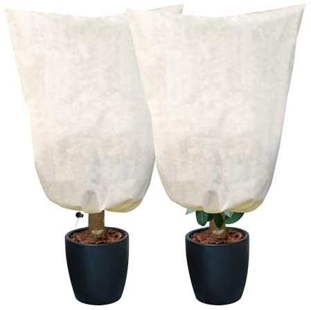 Winterschutz für kübelpflanzen 2 Stück,Frostschutz Schutzhülle Pflanzensack Für Kübelpflanzen 80x100cm,Reißfest Atmungsaktiv beige Pflanzenschutz Winter mit Kordelzug,frostschutz für kübelpflanzen