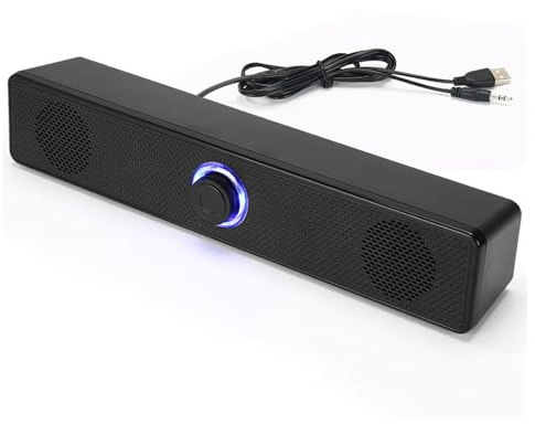HiFi Mini-ljudbar, USB-drivna Skrivbordshögtalare, Extern Högtalare för PC Laptop-tablett, 3.5mm AUX Laptop Högtalare, HiFi Clear Sound Volym Knob Mini Högtalare
