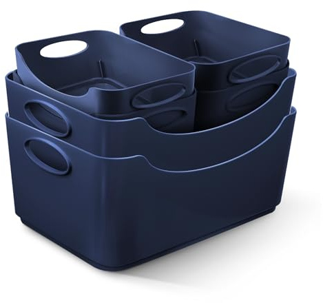 KEPLIN 6 Pack Plastic Storage Baskets with Handles, BPA-Free Dishwasher Safe Organiser Boxes for Kitchen, Bathroom, Pantry, Shelves & Drawers, Lightweight Space-Saving Containers, 33.3 x 23.4 x 14 cm