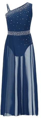 Runhomal - Vestido de danza lírica contemporánea clásica sin mangas para niña, para gimnasia, traje de baile, 5-16 años, azul marino, 13-14 Años