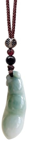 Vert Naturel Jade Pois Corne Pendentif Amulette Jade Fu Haricot Clavicule Chaîne (Chaînes de pull)