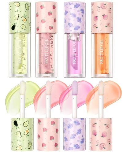 Lip Gloss Set 4 Pack Fruit-Flavored Lip Glow Oil for Hydrated & Moisturizing Lips Transparent Colorless Moisturizing Lip Lotion- Comprehensive Lip Care Kit - Beauty Gift for Women