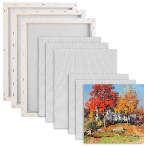 Jomdjmskes 9 Pcs Lienzos para Pintar, Pintura Sobre Lienzos sin Ácido, Tela Blanca 100% Algodón, Artístico Pre-Estirados, 3 Tamaños 20×20cm, 30×25cm, 40×30cm para Pintura Acrilica, Oleo, Gouache