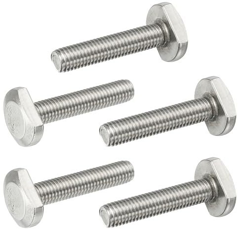 PATIKIL Tornillos De Ranura En T M8 X 40 Mm, 5 Pcs Acero Inoxidable 304 Tornillo De Inserción En T Perno Deslizante Roscado Métrico Cabeza De Martillo Para Riel En T, Plateado