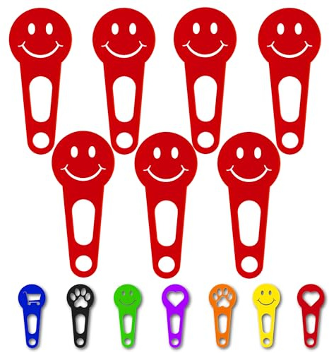 OnAir® Gettoni per Carrello Spesa con Portachiavi – Gettoni Subito Estraibili, Facili da Usare e da Reinserire (Happy Face, Rosso, 7 pezzi)