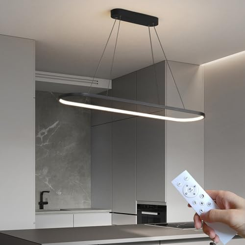 DIDADIDA Suspension Table à manger Ovale LED Lampe à intensité variable avec télécommande, Lampe de table à manger Suspension Lustre pour cuisine bureau Lampe à suspension (Noir, 120CM/47.25″)