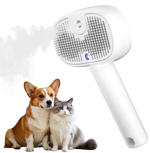 ALAFLY 3 en 1 Cepillo Vapor para Gatos, Liberación con un solo clic, Recargable, en interiores Autolimpiable Cepillo Gatos, Antiestático Cepillo gato para Pelo Largo y Corto Perros/gatos, Blanco