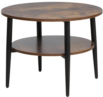 SIGNAL MEBLE Ella, Couchtisch Rund, 45 cm Höhe, 60 cm Durchmesser, Holzoptik, Braun, mit Metallgestell, 2 Ebenen