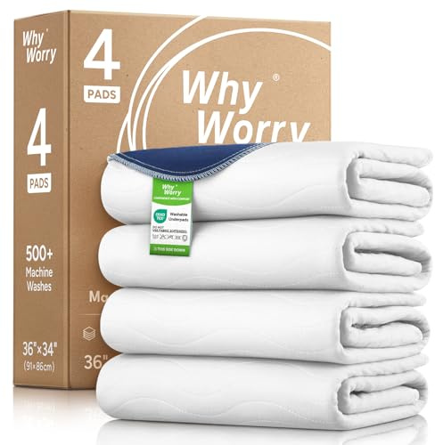 WhyWorry Protege Matelas Alèse Imperméable 86x91 cm, Couvre Matelas Absorbant pour Incontinence, Tapis de Lit Lavable en Machine, Protection Réutilisable pour Adulte & Bébé, Oeko-TEX, Blanc, 4 Unités