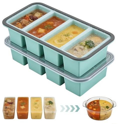 Vassoio per congelatore in silicone, vassoio per congelatore in silicone per cubetti di zuppa, stampo per cubetti di ghiaccio grandi, contenitore per congelatore extra large da 250 ml con coperchio