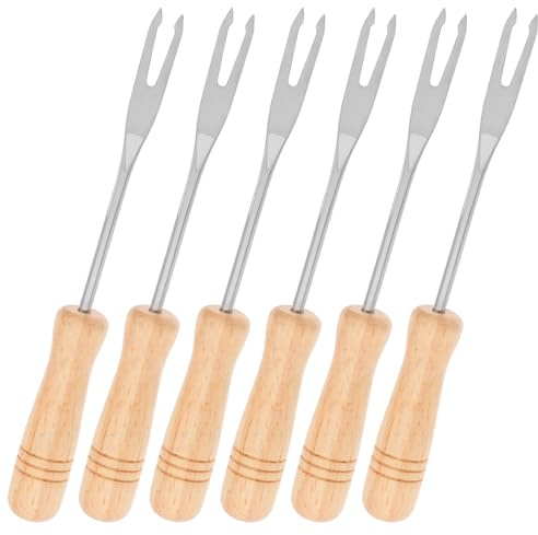 ibasenice Tenedores para Fondue 6 Piezas Mango de Madera, Horquillas para Queso, Chocolate y Fruta, Resistentes para Olla Caliente, Utensilios de Aperitivo Portátiles y Fáciles de Limpiar