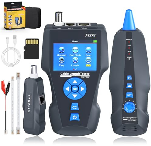 KOLSOL-Netzwerkkabeltester AT278, TDR Multifunktionaler LCD-Leitungslängentester Haltepunkttester Tracker RJ45 / RJ11 / BNC/Metallkabel/PING/POE-Kabellängentest mit blinkendem Anschluss NF-8601S