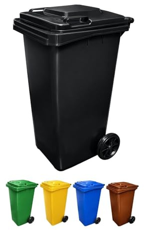 JARDIN202 - Contenedor de Basura Reciclables de Colores con Ruedas 240L | 240 L (Negro)