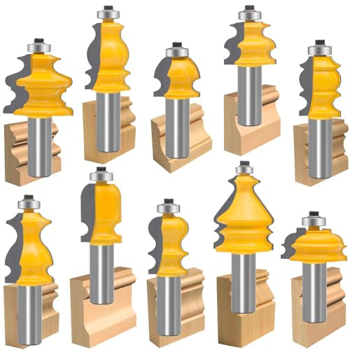 MAYLINE Router Bit Set 1/2 Inch Shank 10PCS, Architectural Forming Milling Cutter Bits, Elegant Picture Frame Carbide Tipped Edge Cutting Blade(Orange)