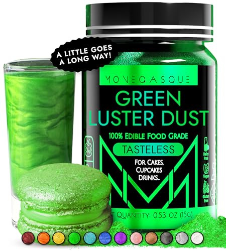MONÉGASQUE Green Edible Glitter for Drinks & Cakes, Lustre Dust, 15g | Green Edible Lustre Dust for Halloween Cocktails, Cakes & Party Drinks - Kosher, Halal, Vegan, Tasteless